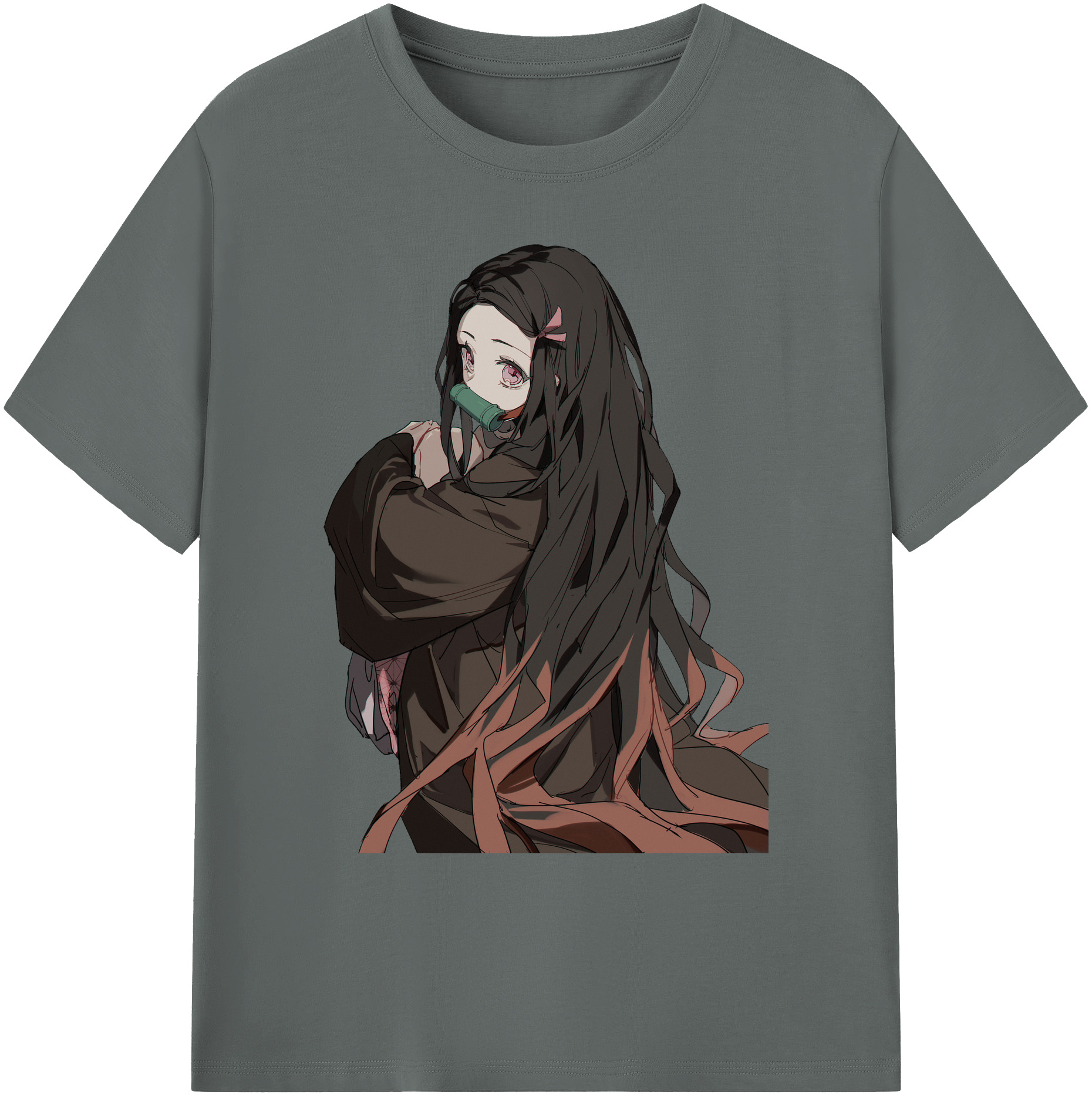 （画像用） 鬼滅の刃（きめつのやいば）竈門 禰󠄀豆子／かまど ねずこ Kamado Nezuko 綿100％ メンズ半袖Tシャツ｜肌触りやわらか＆通気性